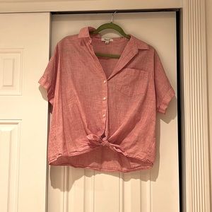 Madewell red short sleeve button down tie top